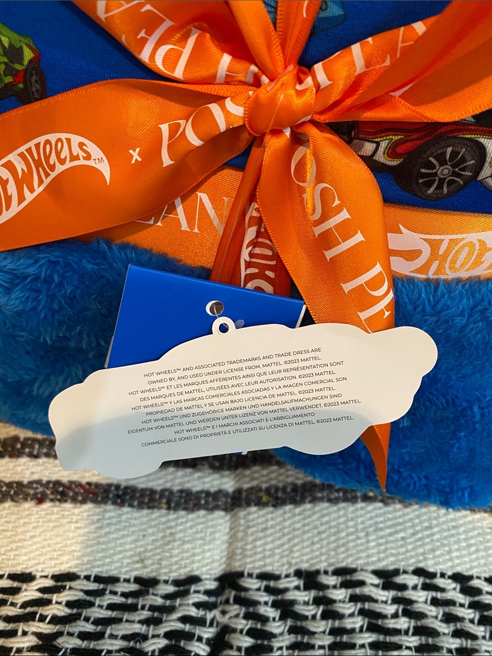 Posh Peanut Bright Blue Hot Wheels Kids Blanket Set with Orange Accents - Picture 3 of 8